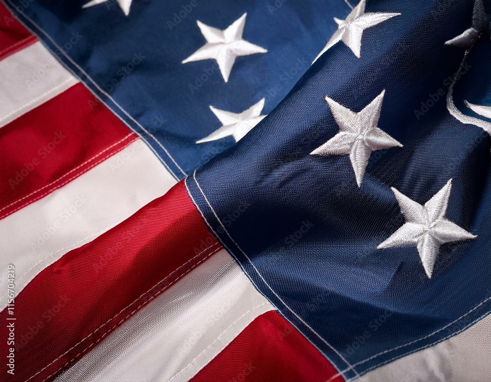 Fototapeta premium A close up of the US flag waving in the wind for Memorial Day or 4th of July