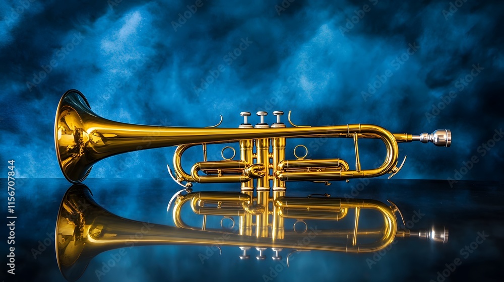 Obraz premium Golden Trumpet Reflected In Blue Haze