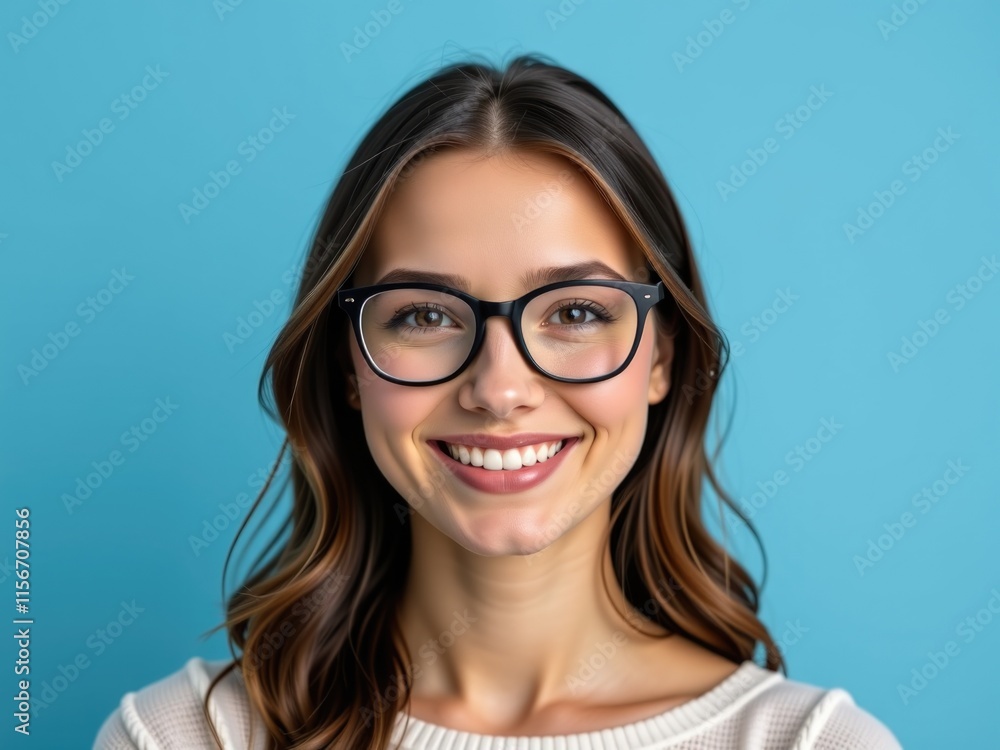 Happy Young Woman in Glasses Smiling Portrait Studio Happy Young Woman in Glasses Smiling Portrait Studio