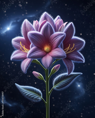An ethereal display of Alstroemerias flowers set against a mesmerizing cosmic backdrop. Created with generative AI