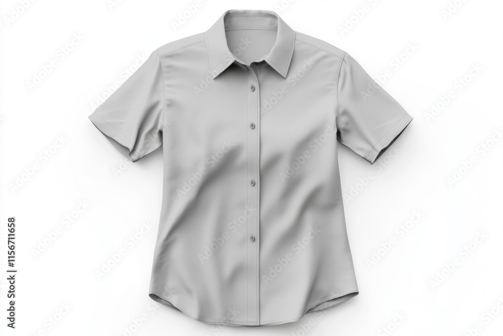Women's Short Sleeve Button Down Shirt Mockup Grey Casual Wear Apparel Design Template Women's Short Sleeve Button Down Shirt Mockup Grey Casual Wear Apparel Design Template