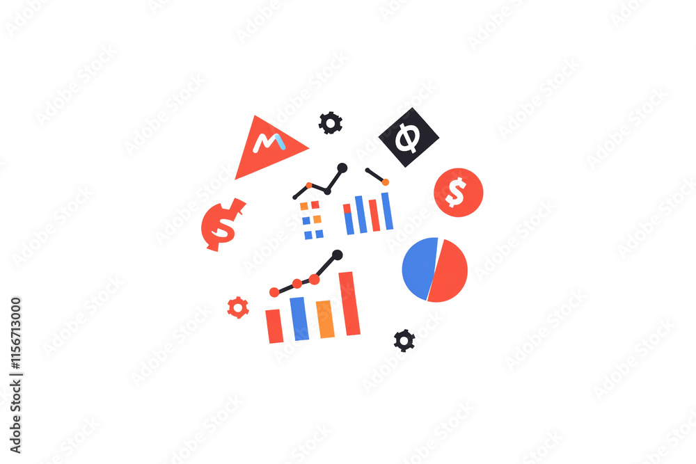 A collection of colorful financial and analytical icons, including graphs, dollar signs, and pie charts. A collection of colorful financial and analytical icons, including graphs, dollar signs, and pie charts.