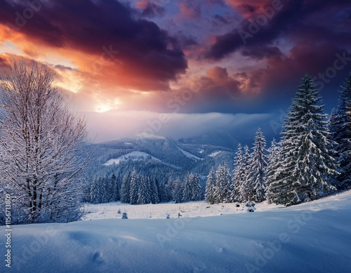 Wallpaper Mural snowfall and beautiful sunset image Torontodigital.ca