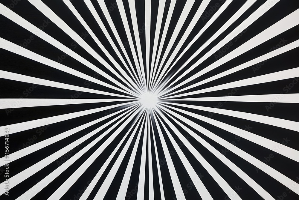 Abstract black and white radial lines converging towards a central point, creating an optical illusion of depth and movement.