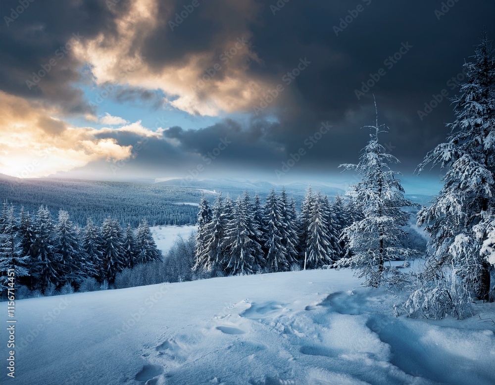 snowfall and beautiful sunset image snowfall and beautiful sunset image