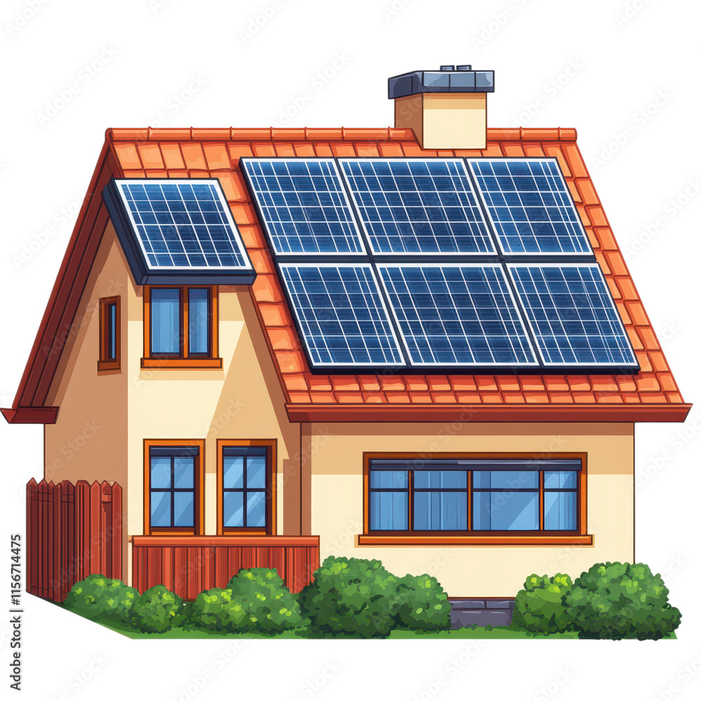 Fototapeta premium Eco Friendly House with Solar Panels Sustainable Home Design Renewable Energy