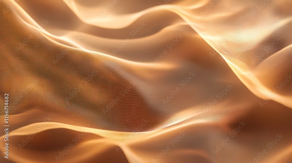 Fototapeta premium Abstract beige fabric texture with soft waves and light reflections.