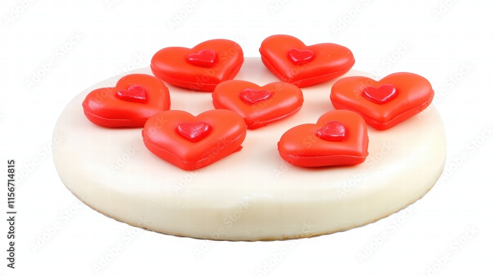 Bright Red Heart Shaped Confectionery Treats on White Surface Bright Red Heart Shaped Confectionery Treats on White Surface