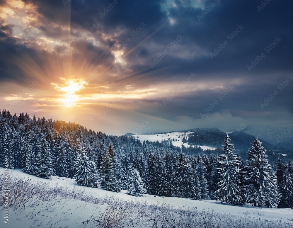 snowfall and beautiful sunset image snowfall and beautiful sunset image