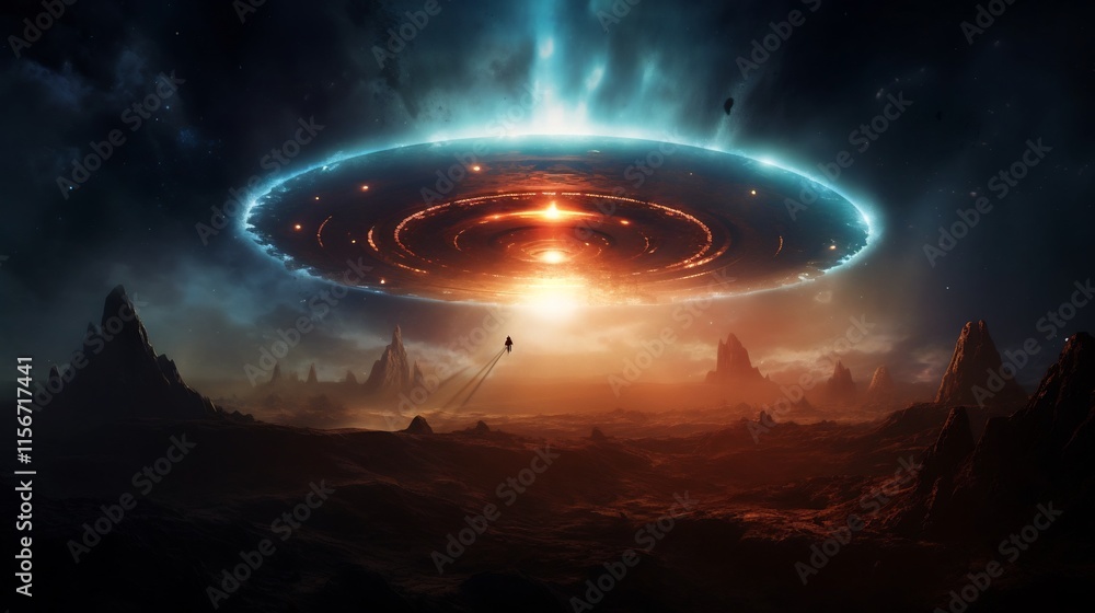 Captivating image of a mysterious unidentified flying object UFO hovering within a vibrant otherworldly nebula surrounded by a breathtaking backdrop of shimmering stars and glowing cosmic dust Captivating image of a mysterious unidentified flying object UFO hovering within a vibrant otherworldly nebula surrounded by a breathtaking backdrop of shimmering stars and glowing cosmic dust