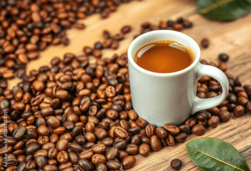 Aromatic Coffee Cup on Roasted Beans Morning Drink Aromatic Coffee Cup on Roasted Beans Morning Drink