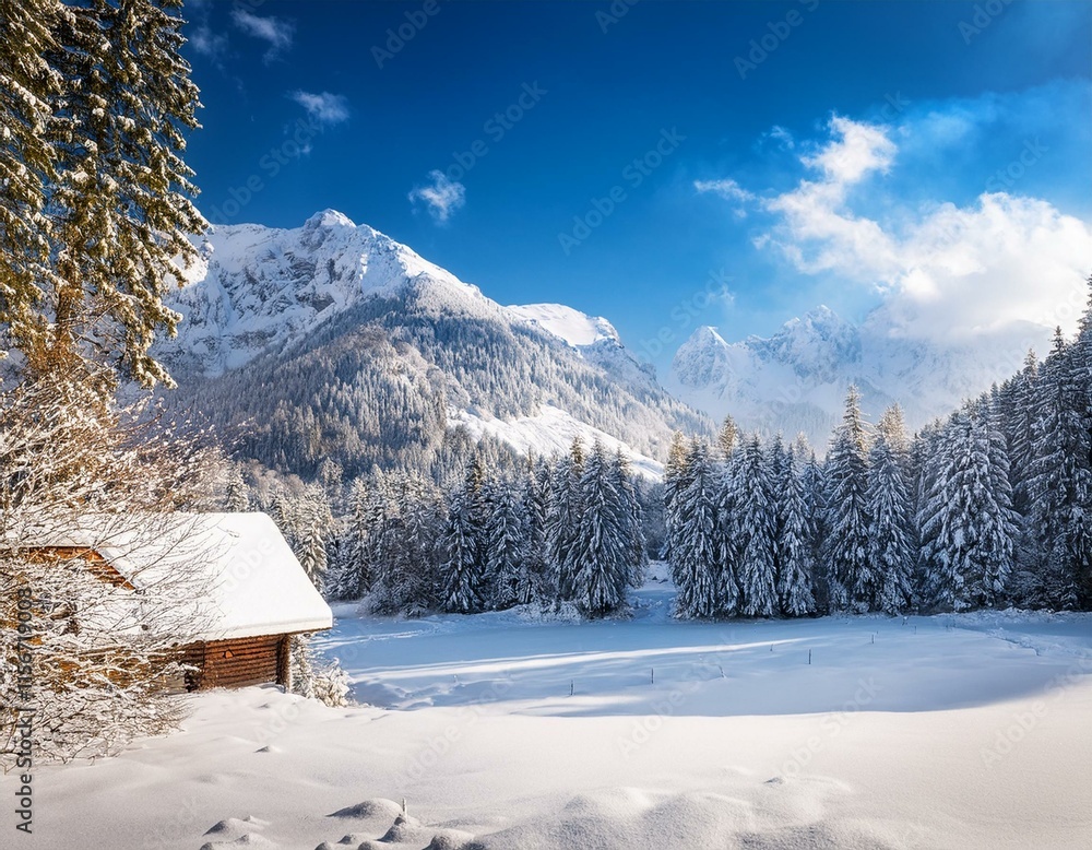 Fototapeta premium Sappada, Friuli. Winter landscapes. Immersed in the snow.