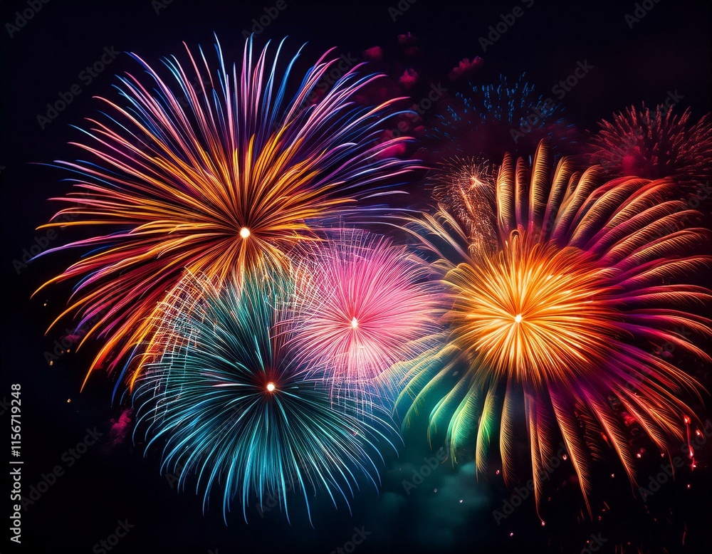 Sylvester, happy new year, new year's eve background banner - Golden firework fireworks pyrotechnics on dark black night sky Sylvester, happy new year, new year's eve background banner - Golden firework fireworks pyrotechnics on dark black night sky