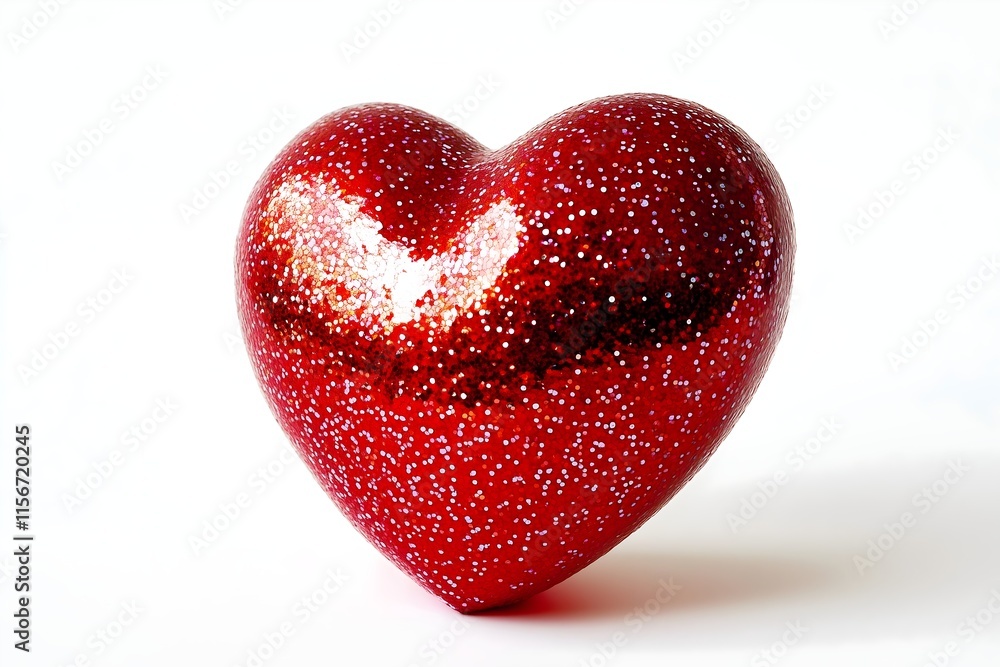 Fototapeta premium Red Glitter Heart on White Background - High-Resolution Sparkling Romantic Symbol for Valentine's Day, Love, and Festive Decorations