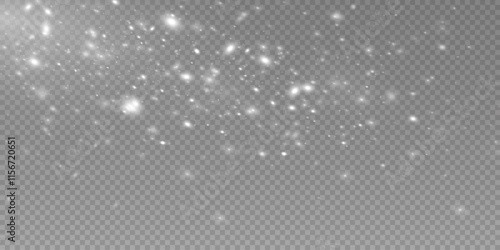 Christmas snow flakes on a transparent background.  Heavy snowfall