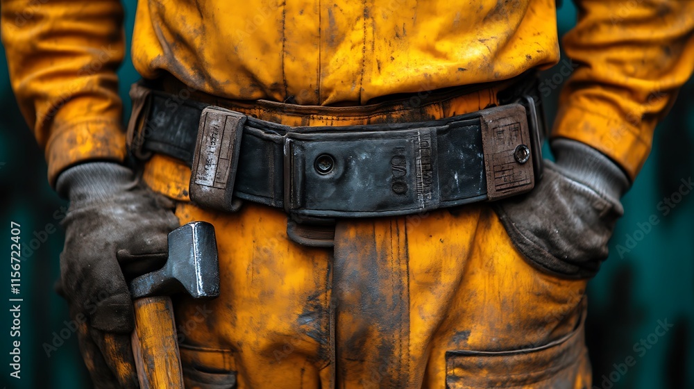 Dirty Yellow Work Suit With Belt And Hammer Dirty Yellow Work Suit With Belt And Hammer