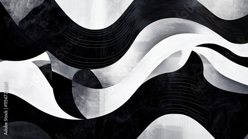 Wallpaper Mural Abstract black and white wavy shapes. Torontodigital.ca