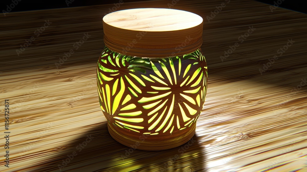 Decorative Glass Jar with Floral Cutouts and Wooden Lid Decorative Glass Jar with Floral Cutouts and Wooden Lid