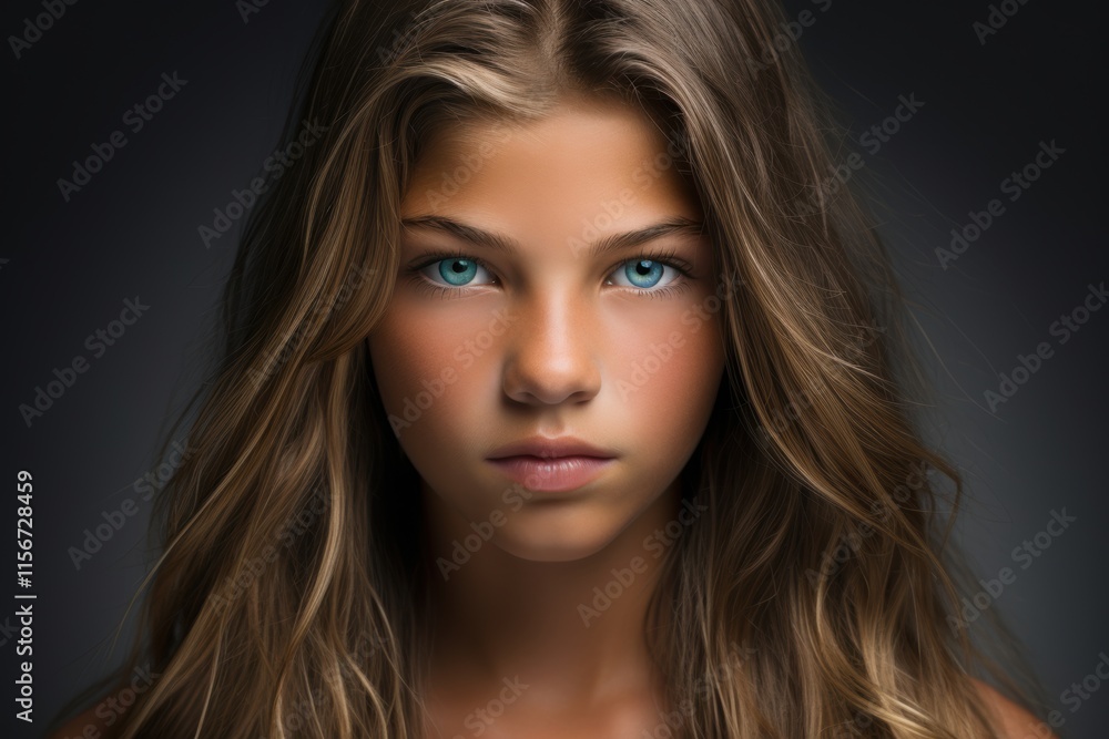 A young woman with long brown hair and blue eyes A young woman with long brown hair and blue eyes