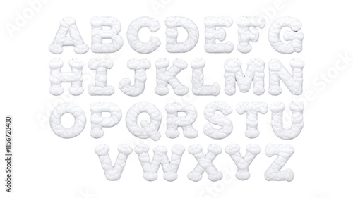 Creative A to Z Alphabet Design Made of Fluffy White Clouds on Transparent Background.