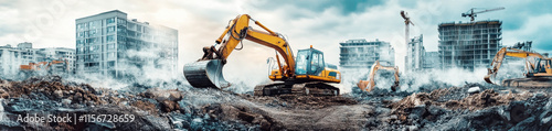 Wallpaper Mural Dynamic construction collage showcasing diverse equipment transforming urban landscapes Torontodigital.ca