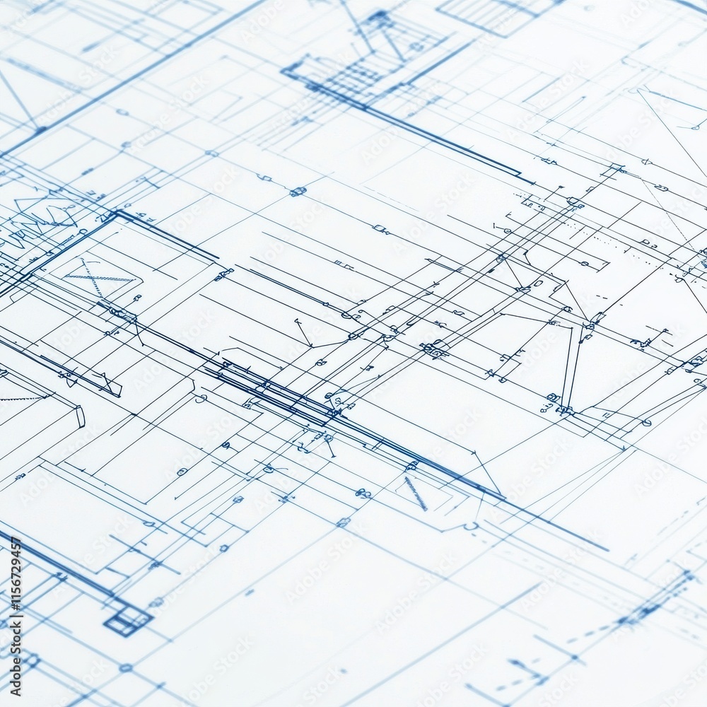 Detailed architectural blueprint showcasing precise measurements and annotations. Detailed architectural blueprint showcasing precise measurements and annotations.