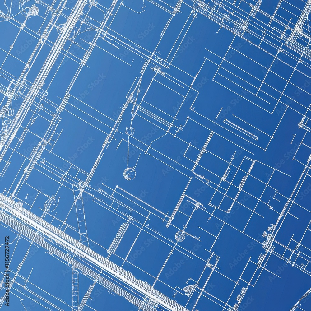 Fototapeta premium Blueprints showcasing intricate architectural designs on a blue background.
