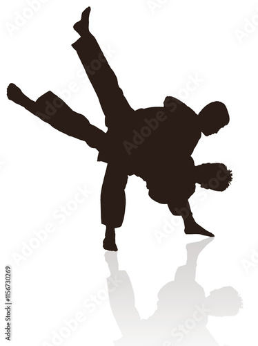 silhouette of two people in martial arts photo