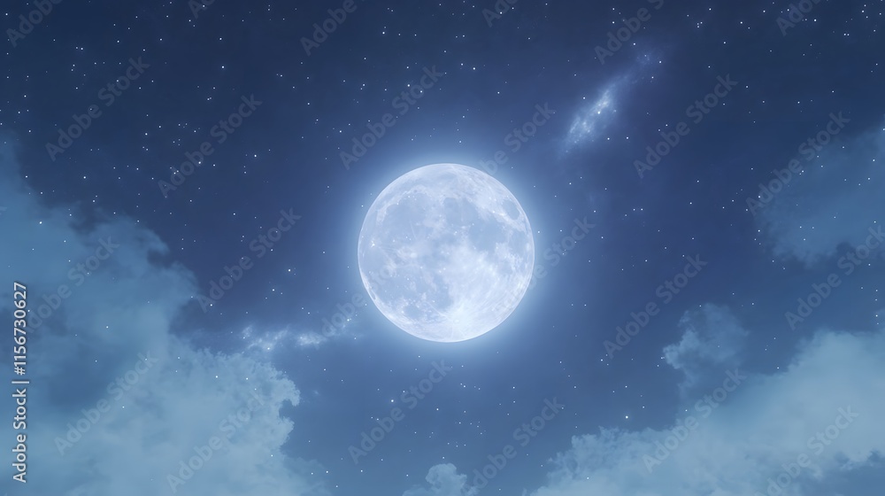 Obraz premium Full Moon Night Sky Clouds Starscape