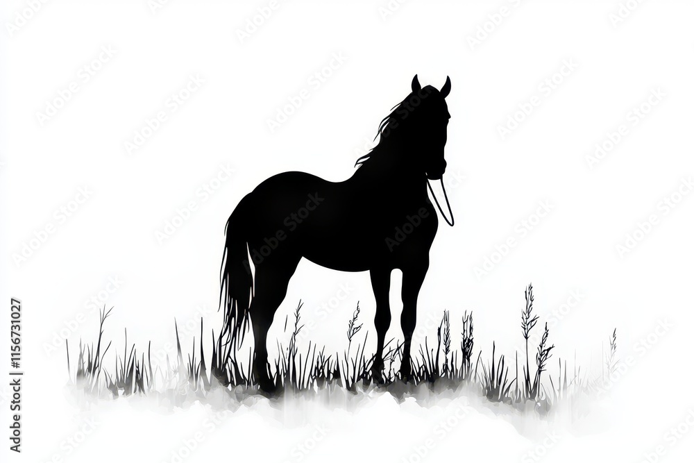 A silhouette of a horse standing in a grassy field, with faint hills and subtle light gradients in the background, symbolizing grace and strength in simplicity. A silhouette of a horse standing in a grassy field, with faint hills and subtle light gradients in the background, symbolizing grace and strength in simplicity.