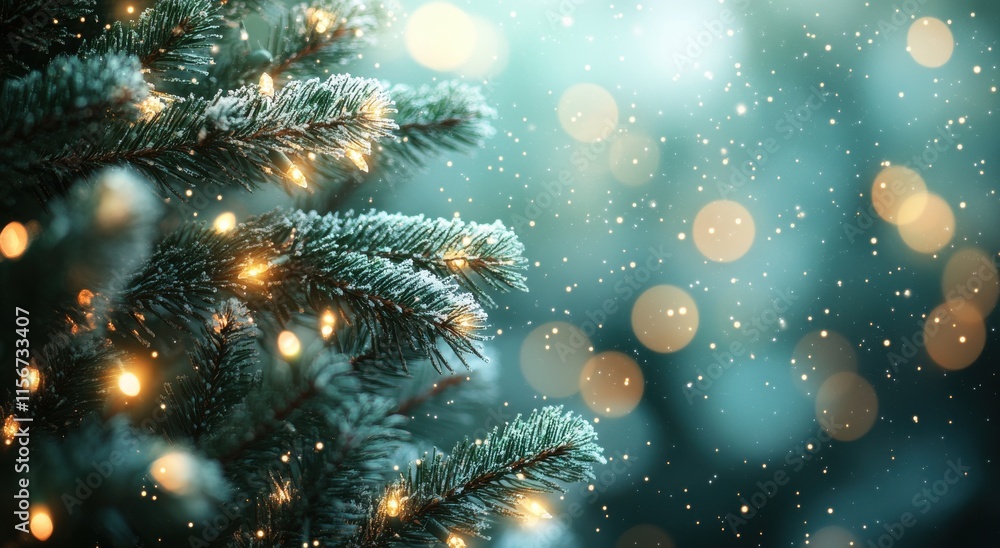Beautiful Snowy Pine Tree with Soft Glowing Lights and Gentle Snowfall in a Winter Wonderland Atmosphere Creating a Magical Holiday Scene Beautiful Snowy Pine Tree with Soft Glowing Lights and Gentle Snowfall in a Winter Wonderland Atmosphere Creating a Magical Holiday Scene
