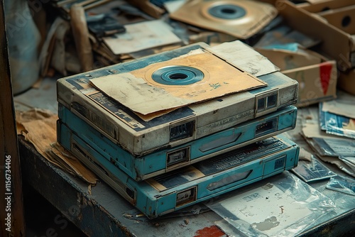 Old Damaged Reel To Reel Tapes Stacked Together photo