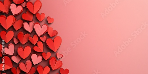 A vector-style paper art design with layered hearts in red and pink tones, leaving ample copy space on a gradient background.  photo