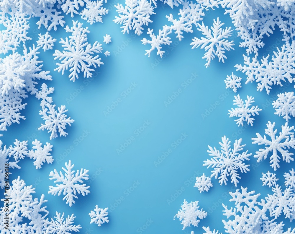 Beautiful Winter Snowflakes Background with Various Shapes on Blue Surface for Seasonal Designs and Holiday Concepts