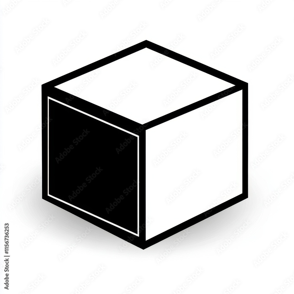 A minimalist, geometric black and white cube design on a clean background. A minimalist, geometric black and white cube design on a clean background.