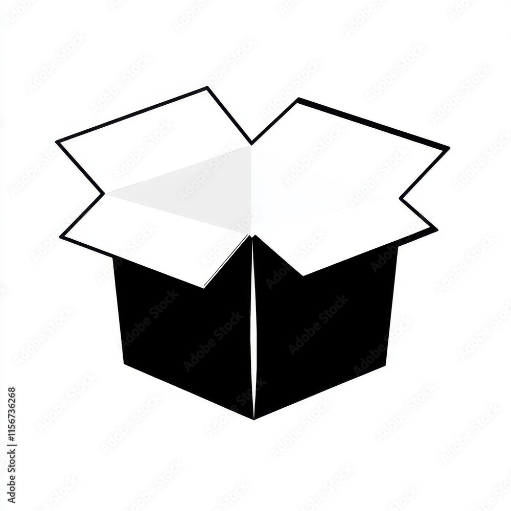 A simple black and white open box, showcasing its unique paper structure and minimalist design. A simple black and white open box, showcasing its unique paper structure and minimalist design.
