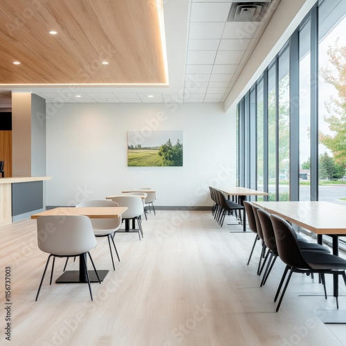 Wallpaper Mural Modern Office Space with Natural Light, Minimalist Design, and Comfortable Furnishings, Featuring Large Windows and Cozy Atmosphere for Productivity and Collaboration Torontodigital.ca