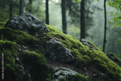 Lush green moss covering a rocky surface