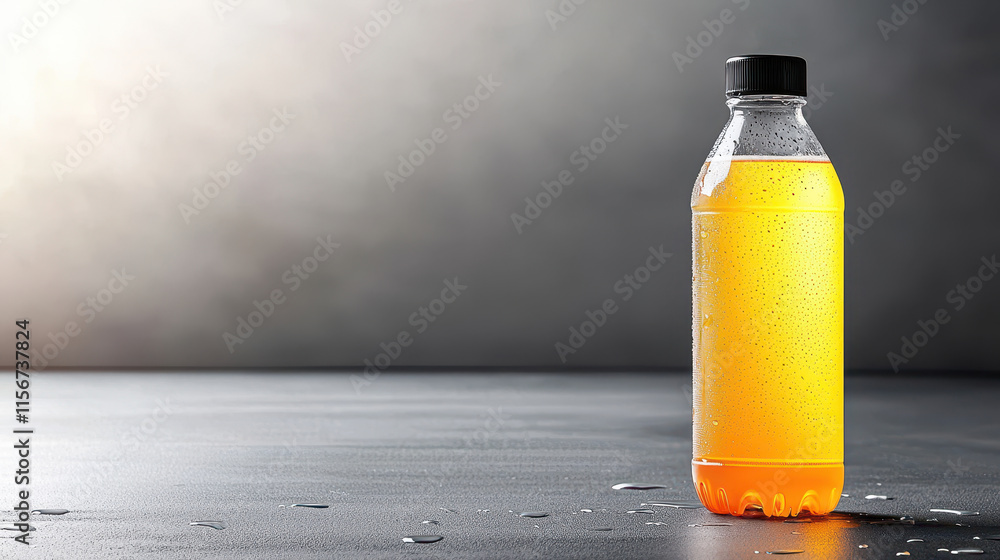 Sports drinks boost fitness and replenish sweat concept. Refreshing sports drink bottle illuminated by gym lights, vibrant color