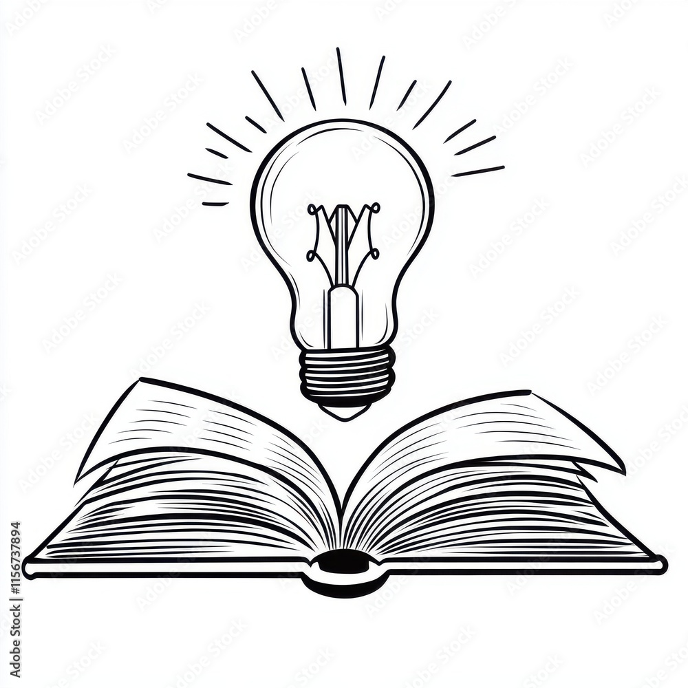 An artistic representation of an open book with a glowing light bulb above it, symbolizing knowledge and inspiration. An artistic representation of an open book with a glowing light bulb above it, symbolizing knowledge and inspiration.