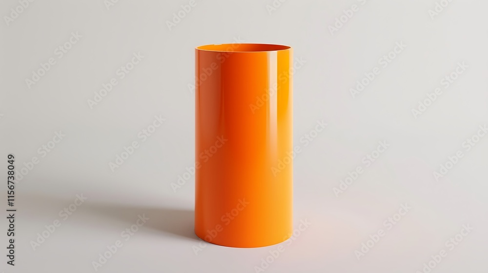 A vibrant orange cylinder with a smooth surface, elevated against a stark white background A vibrant orange cylinder with a smooth surface, elevated against a stark white background