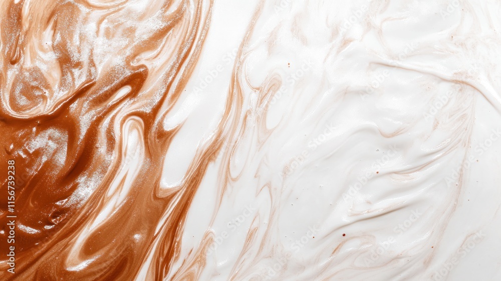 Obraz premium Abstract painted swirls of brown and white paint, creating a marbled effect.