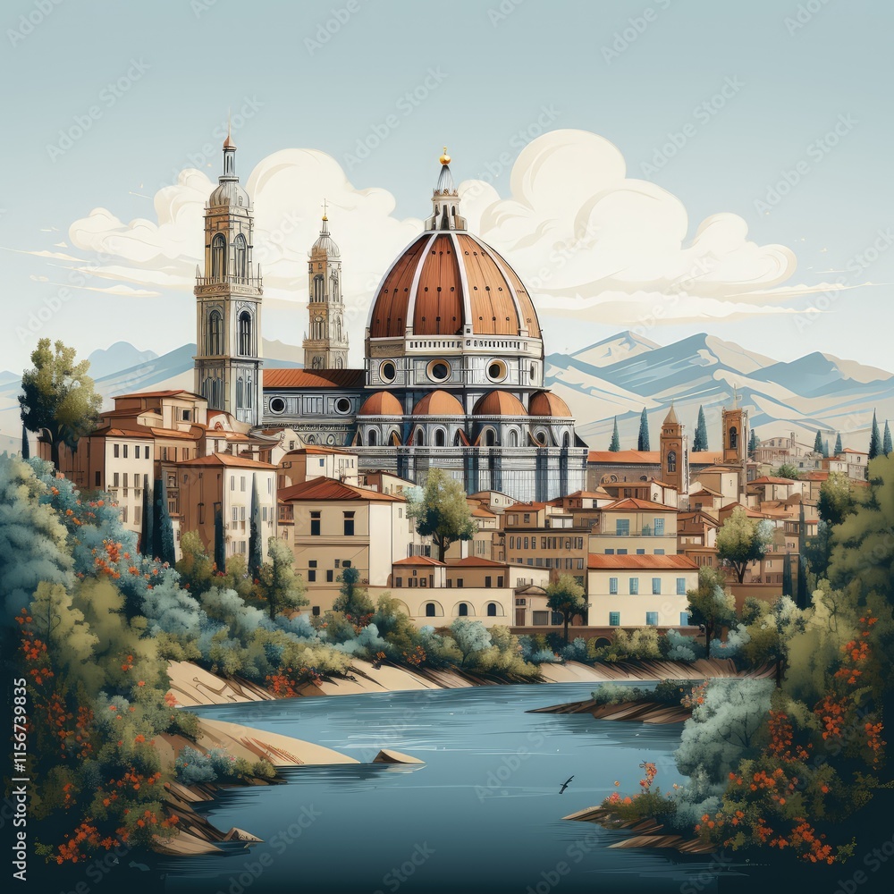 Fototapeta premium Minimalistic Illustration of Florence's Iconic Cityscape