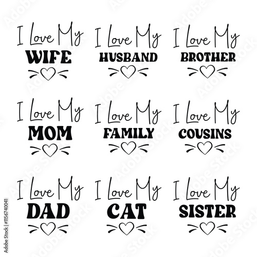 Set of family valentine love typography design