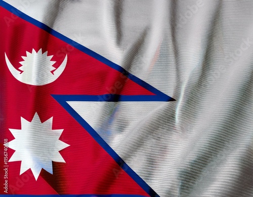 Realistic Nepal Flag Waving on a White Metal Pole with Transparent Background photo