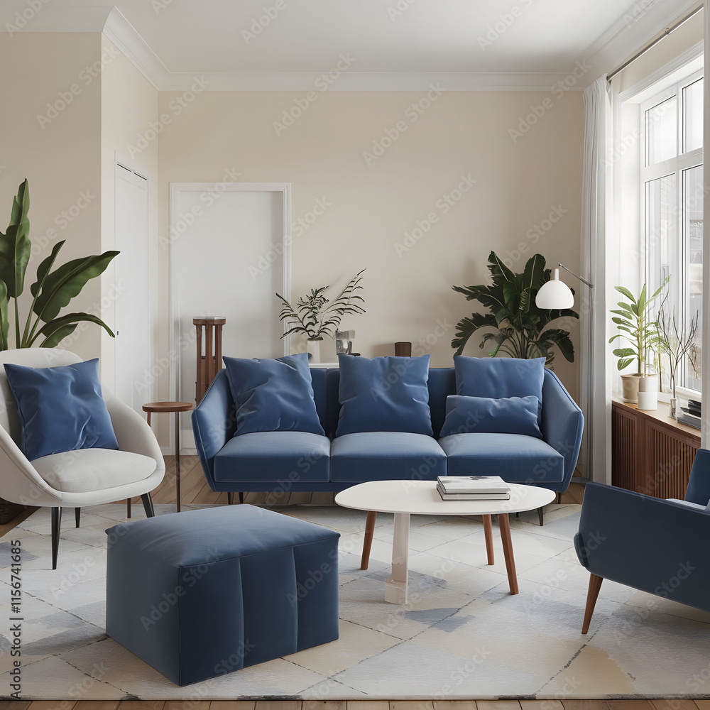 modern living room with blue modern living room with blue