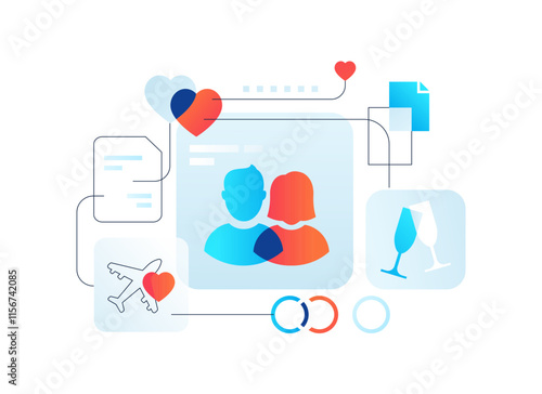 Internet dating and romantic relationships - flat design style illustration