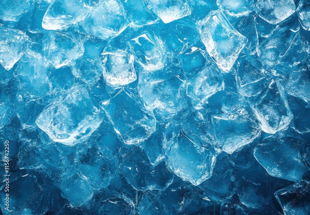 Close-up of Crystal Clear Ice Cubes on a Bright Blue Background, Perfect for Refreshing Beverage Concepts and Cool Drink Presentations in Culinary Settings Close-up of Crystal Clear Ice Cubes on a Bright Blue Background, Perfect for Refreshing Beverage Concepts and Cool Drink Presentations in Culinary Settings