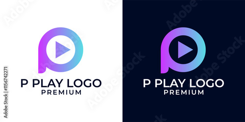 P play logo icon button design vector. Letter p play video logo template. Vector logo design of letter p, play, video, videography, streaming, channel, multimedia, colorful modern minimalist style.