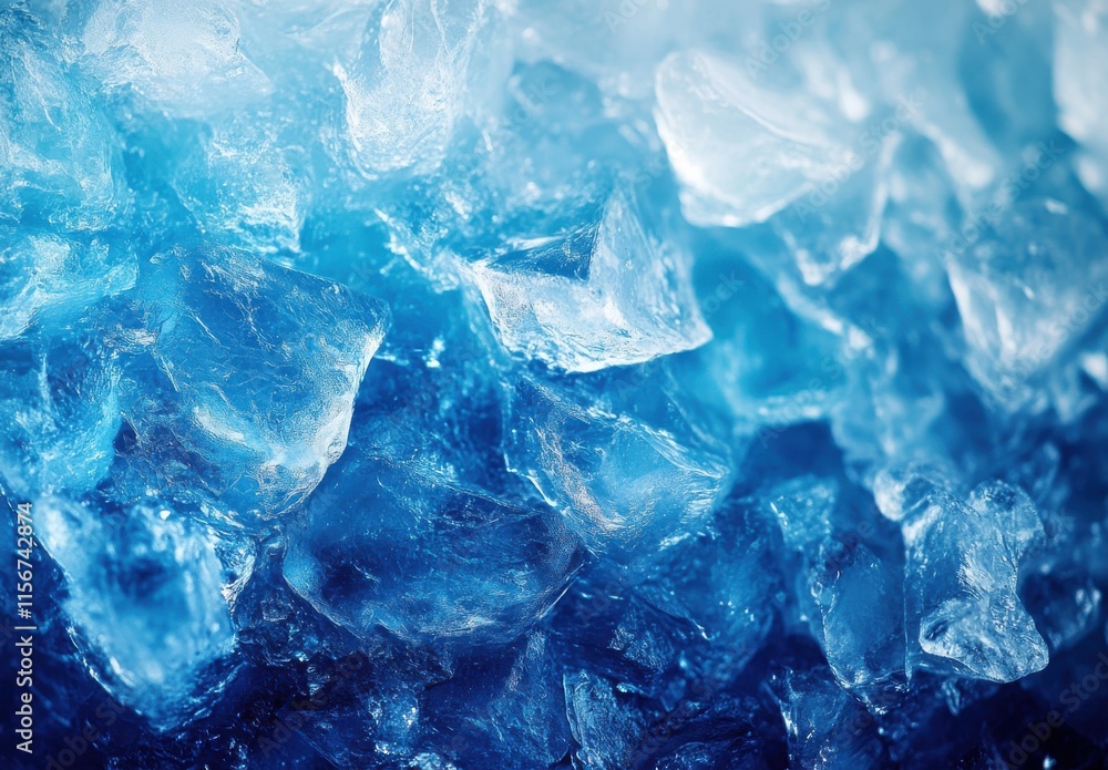 Close-Up of Shimmering Ice Cubes and Crystal Clear Ice Chunks Against a Gradient Blue Background Perfect for Beverage or Cooling Concepts Close-Up of Shimmering Ice Cubes and Crystal Clear Ice Chunks Against a Gradient Blue Background Perfect for Beverage or Cooling Concepts